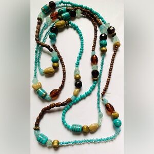 62” Turquoise Glass Beaded Layered Women’s Necklace - Unbranded